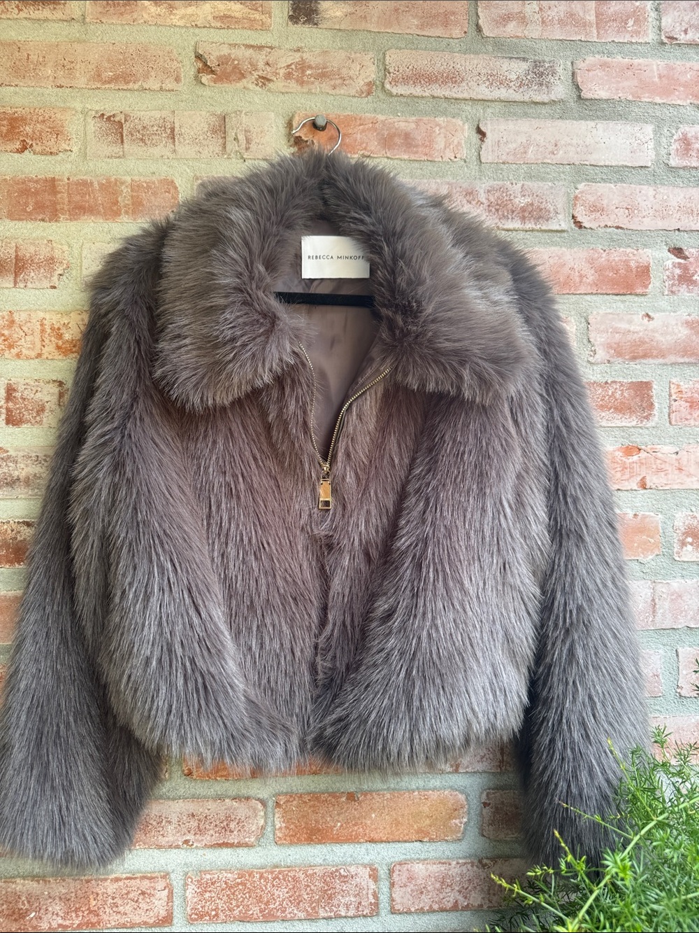 Rebecca Minkoff Taupe/charcoal Gray Faux Fur Zip Jacket